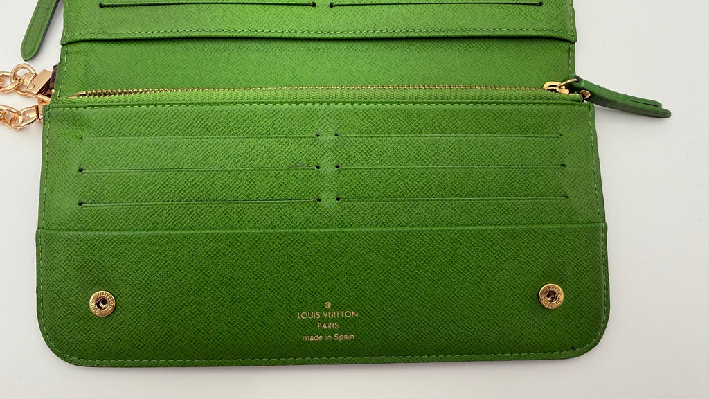 Louis Vuitton Insolite Wallet with bright green interior and gold hardware