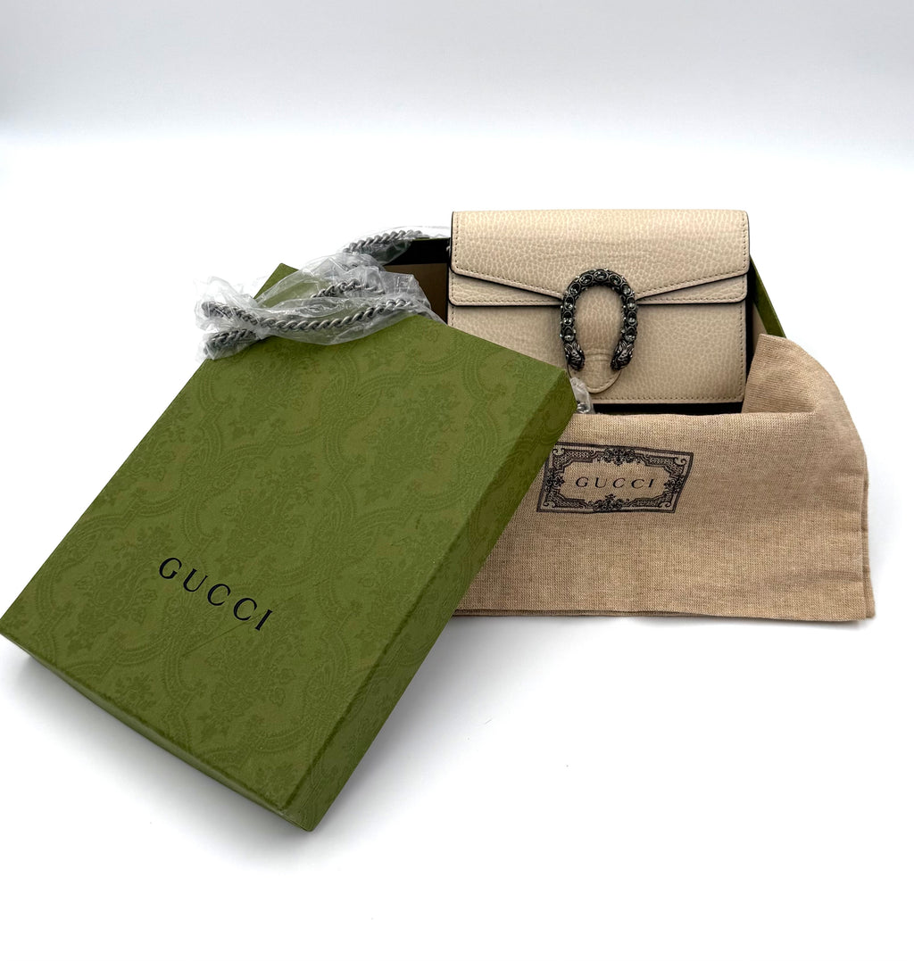 Gucci Dionysus Super Mini Chain Bag – Neutral Leather (Full Set)