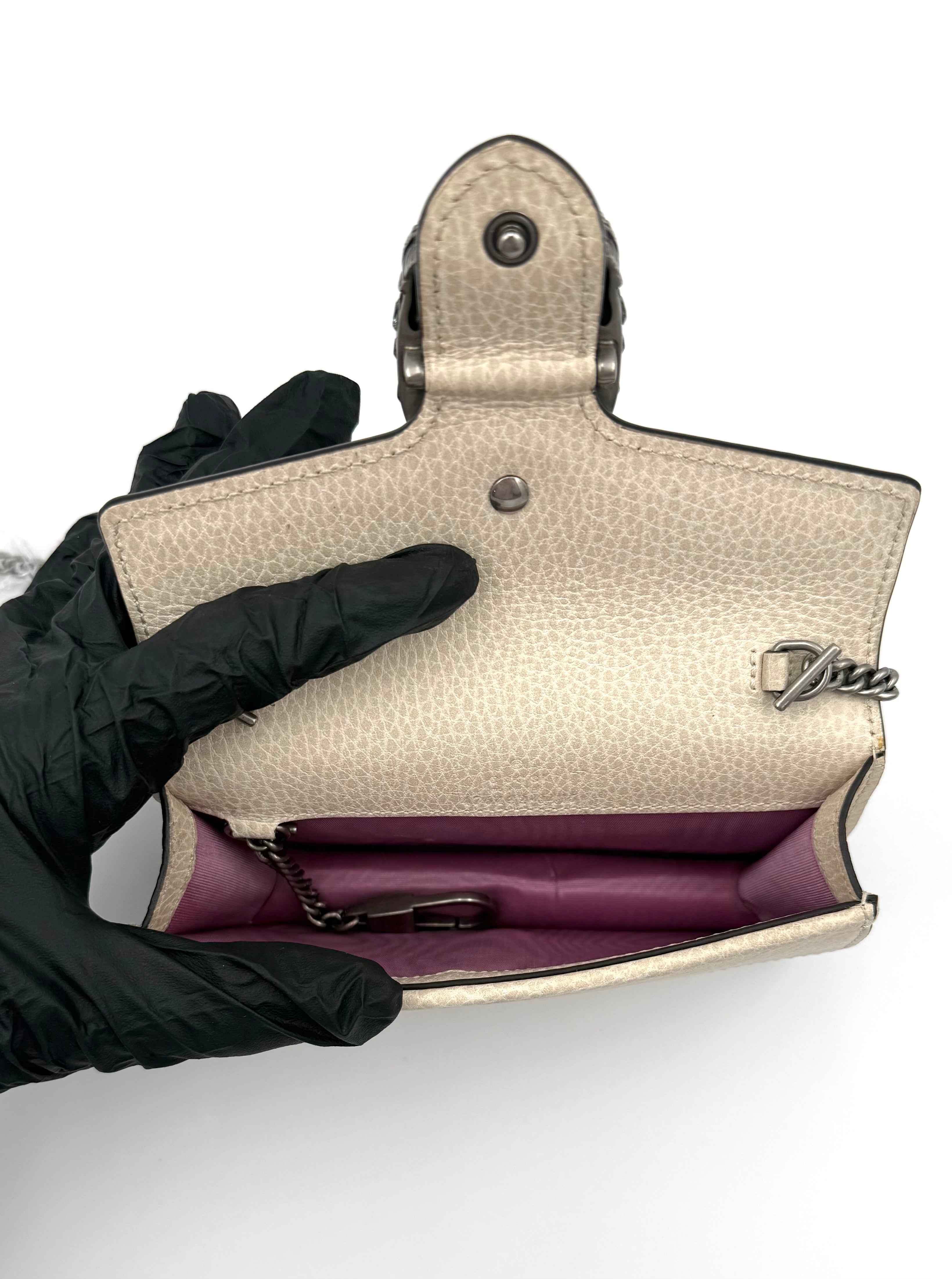 Gucci Dionysus Super Mini Chain Bag – Neutral Leather (Full Set)