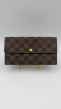 Louis Vuitton Damier Ebene long wallet, brown checkered canvas, authentic pre-owned