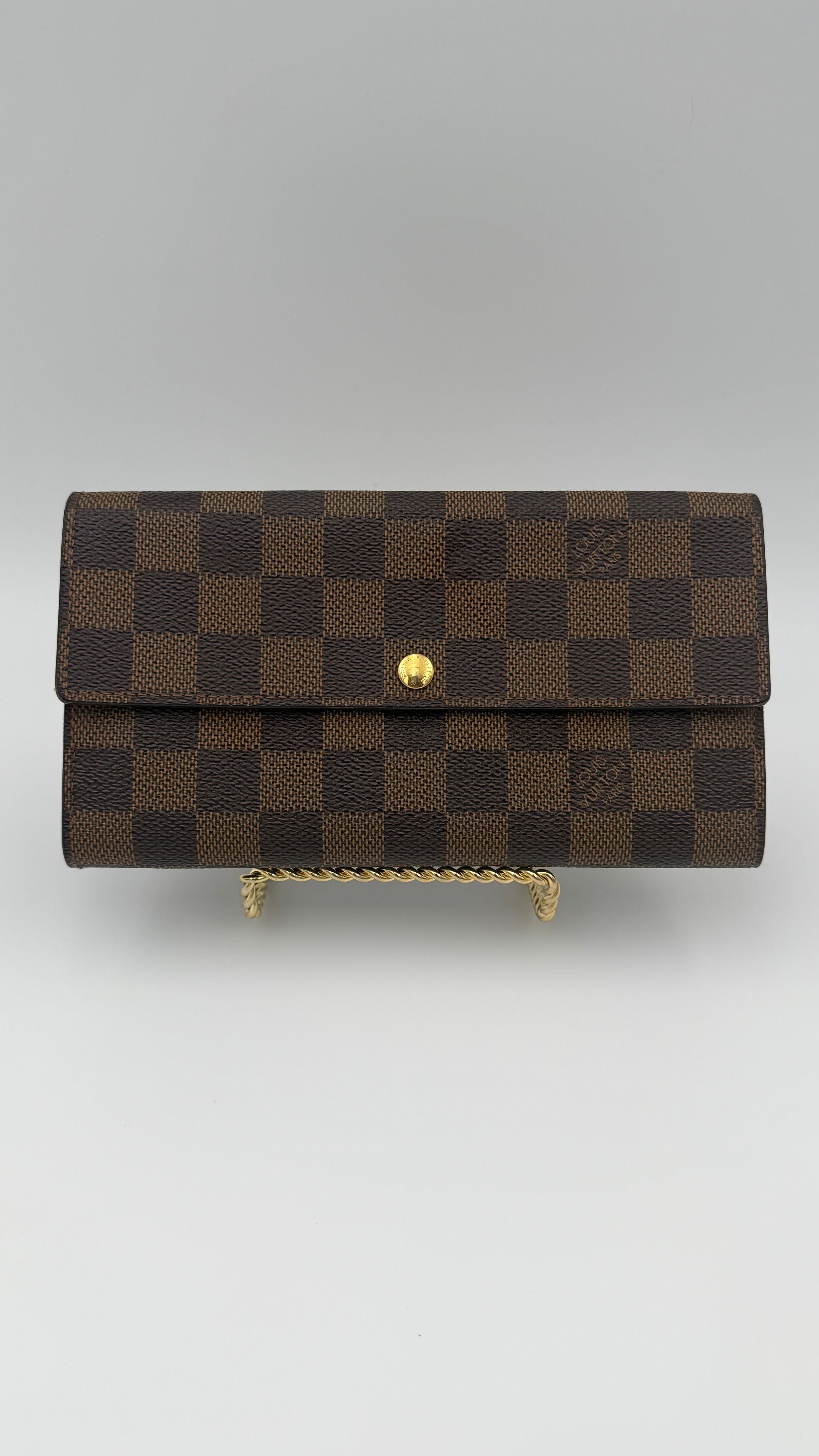 Louis Vuitton Damier Ebene long wallet, brown checkered canvas, authentic pre-owned