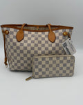 Louis Vuitton Neverfull PM + Matching Wallet | Damier Azur Set (Good Pre-Owned)
