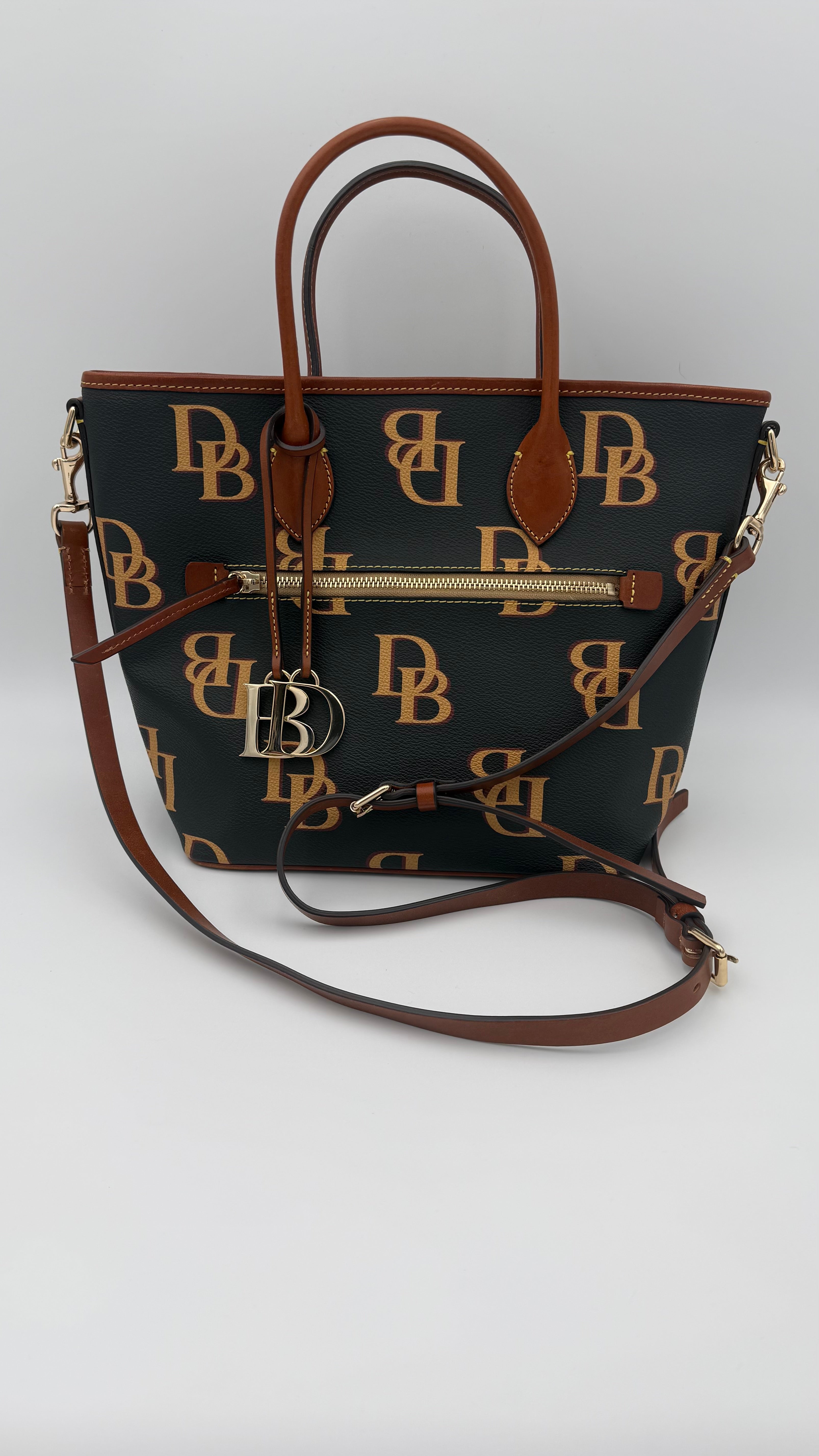 Dooney & Bourke Monogram Tote – Brown Leather Trim (Very Good Pre-Owned)