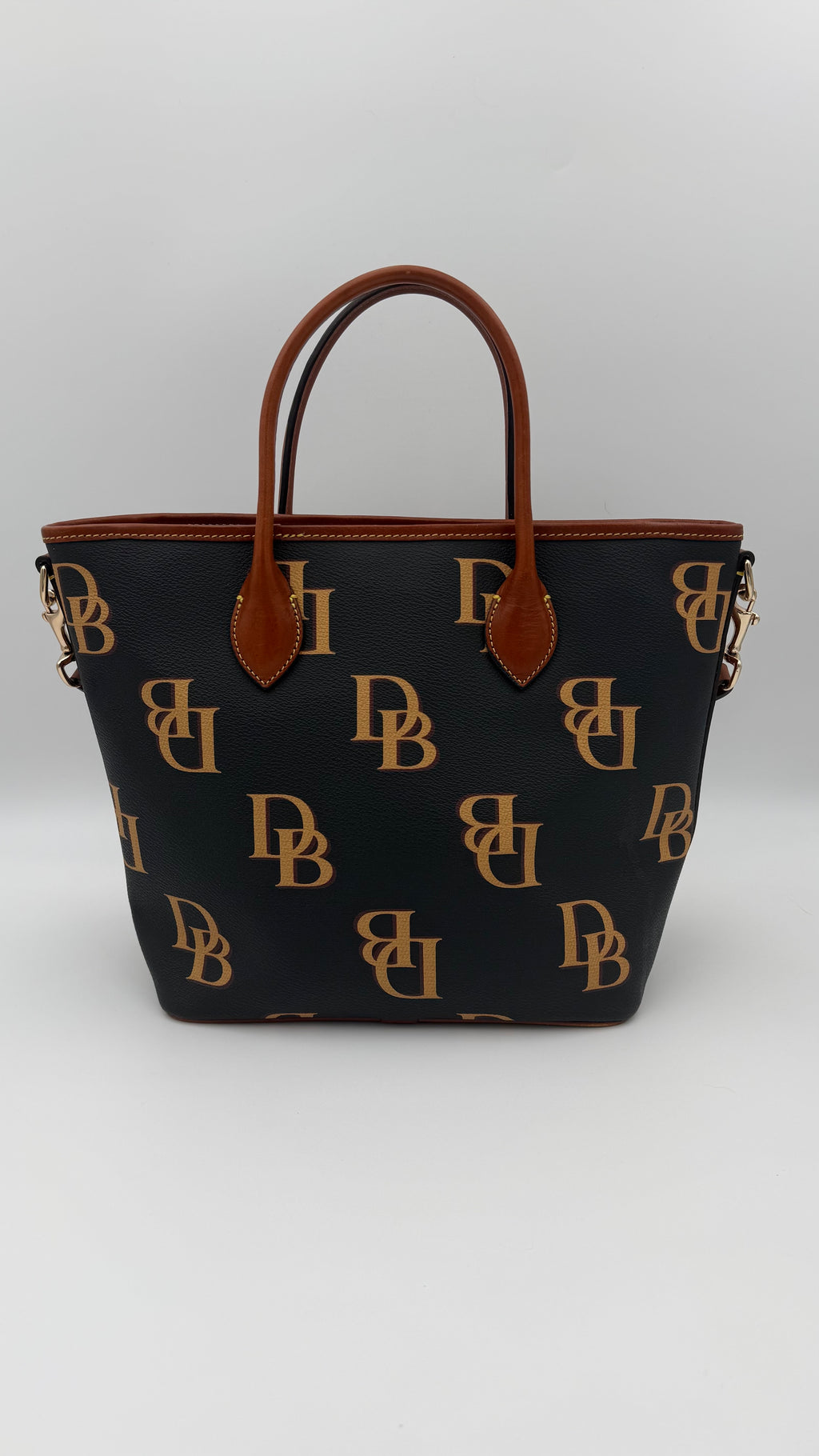 Dooney & Bourke Monogram Tote – Brown Leather Trim (Very Good Pre-Owned)