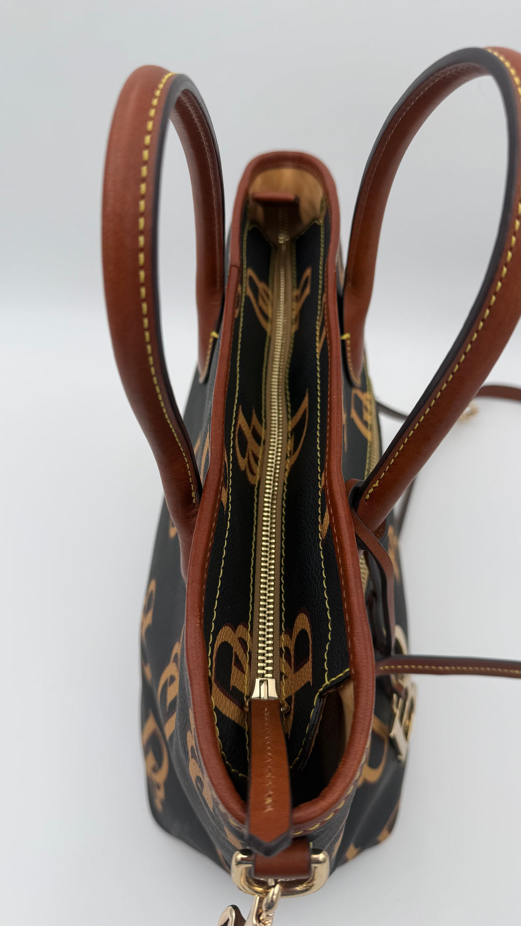 Dooney & Bourke Monogram Tote – Brown Leather Trim (Very Good Pre-Owned)