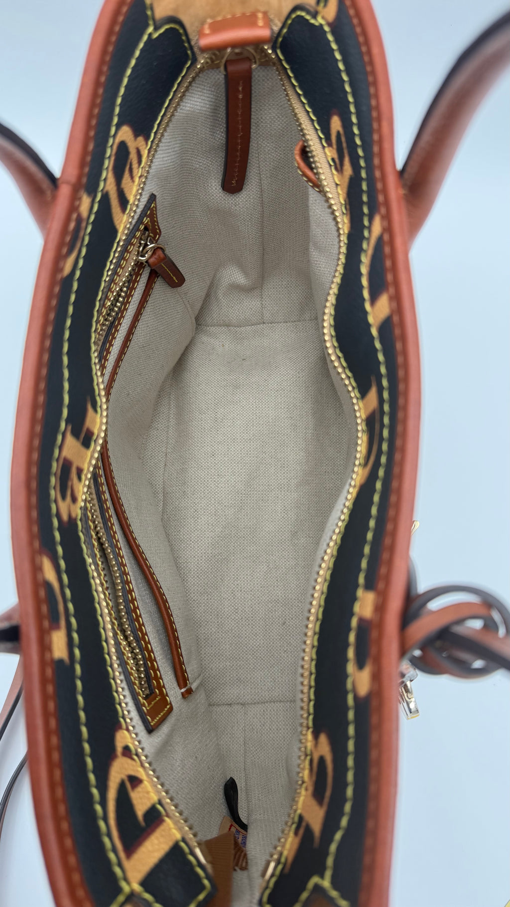 Dooney & Bourke Monogram Tote – Brown Leather Trim (Very Good Pre-Owned)