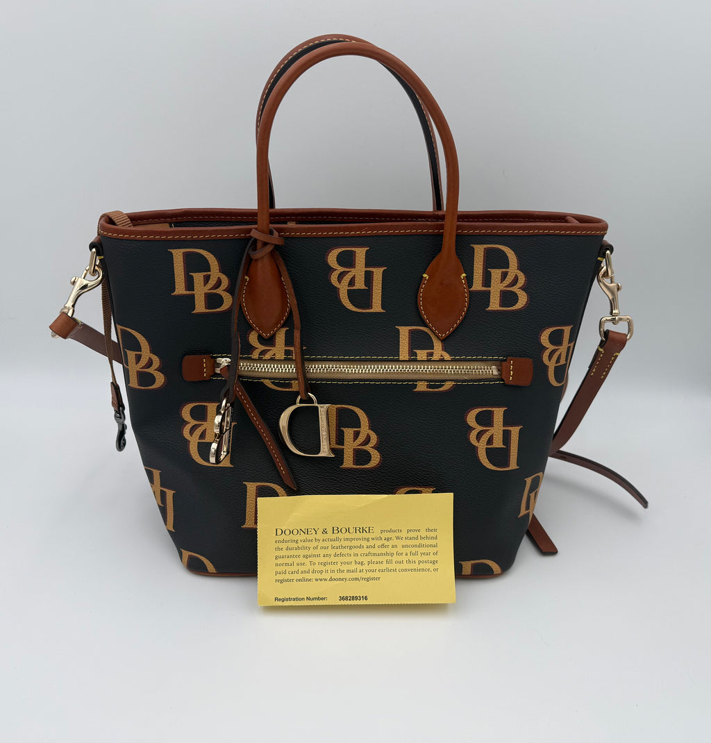Dooney & Bourke Monogram Tote – Brown Leather Trim (Very Good Pre-Owned)